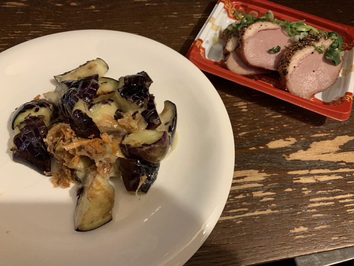 ナスのチーズ炒めと合鴨ロース