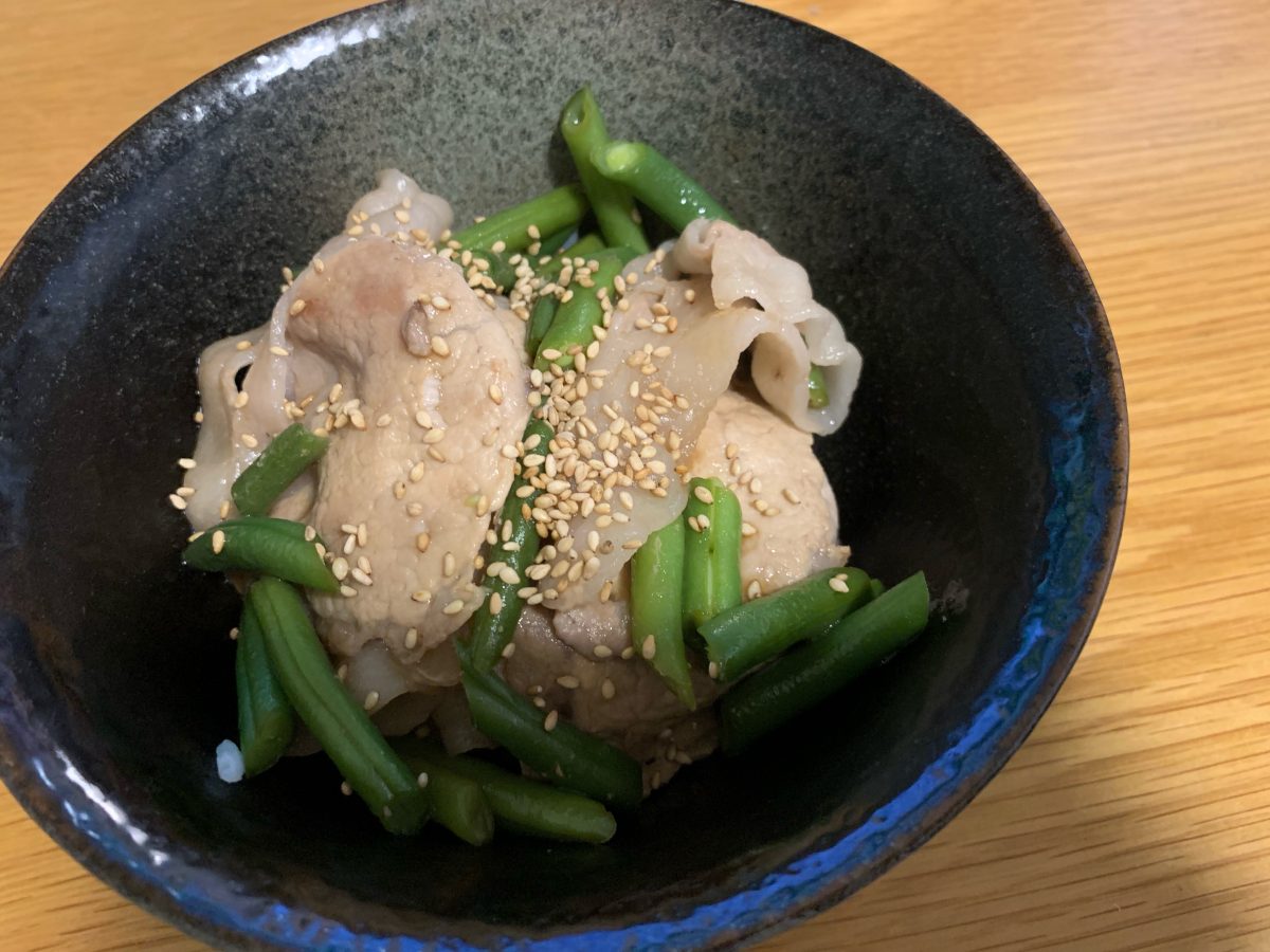 いんげんと豚肉のどんぶり